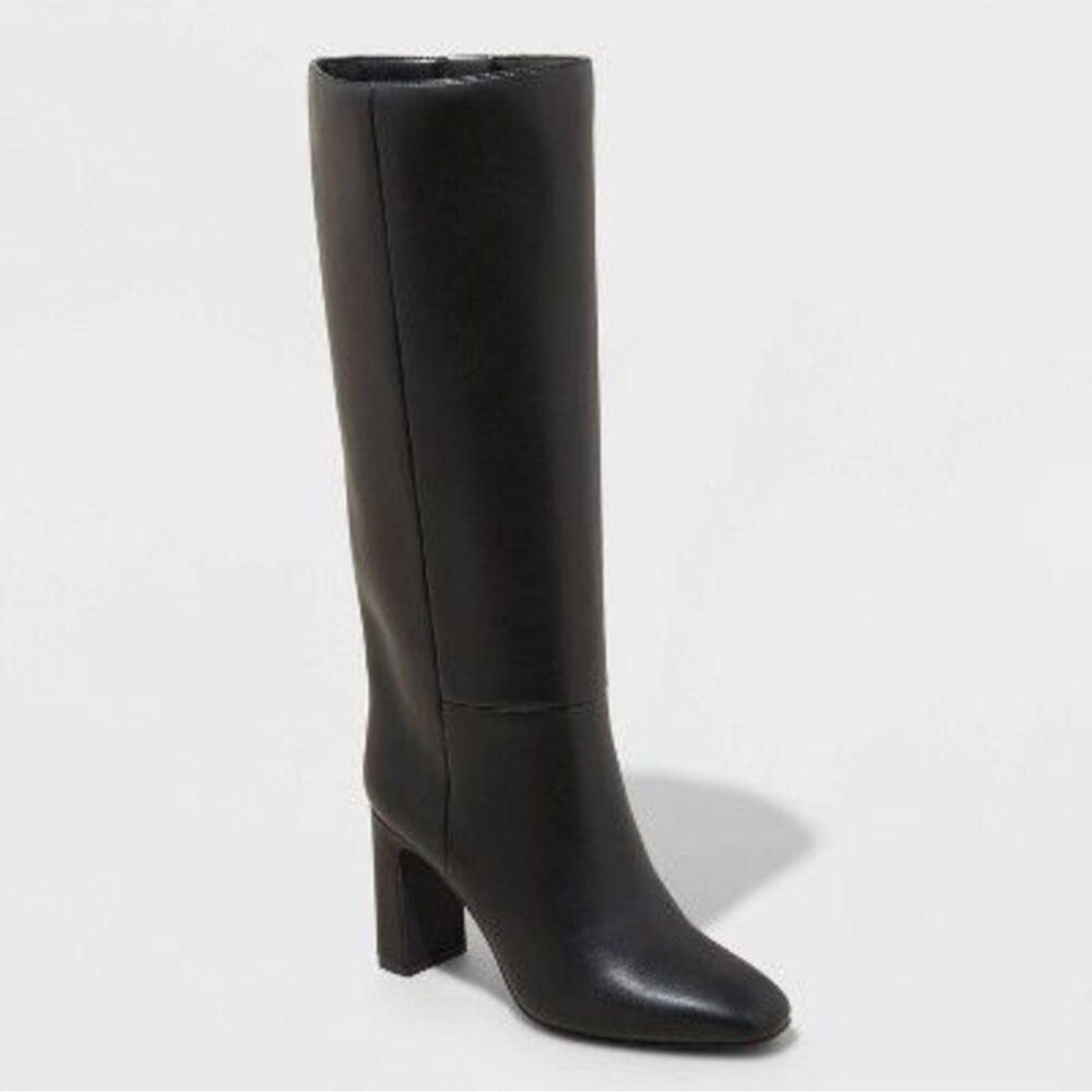 A New Day Livia Stovepipe Tall Boots Heel Size 11 Womens New Black Faux Leather